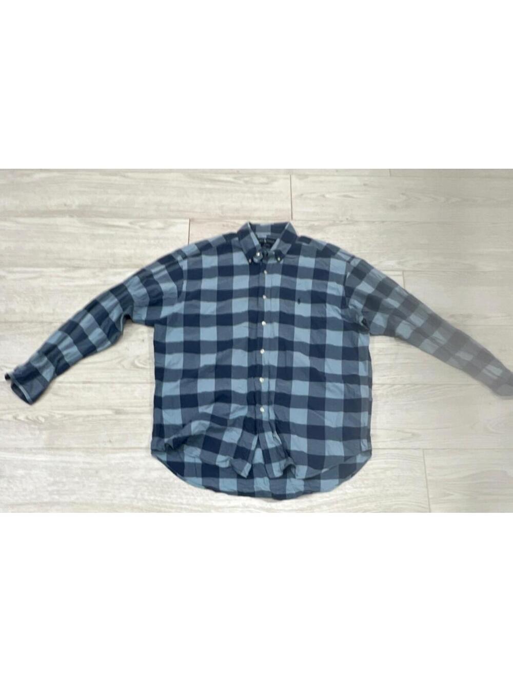 SPRING/SUMMER Ralph Lauren Men's Navy Blue Plaid Cotton Dress Shirt L $98